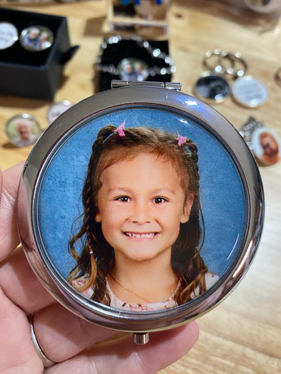 custom photo pocket or purse mirror with photo of little girl