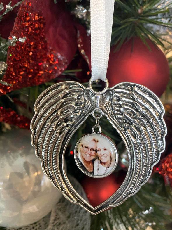 Angel Wings Ornament with photo charm