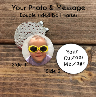 Personalized photo Golf Ball Marker & Hat Clip Set - double sided