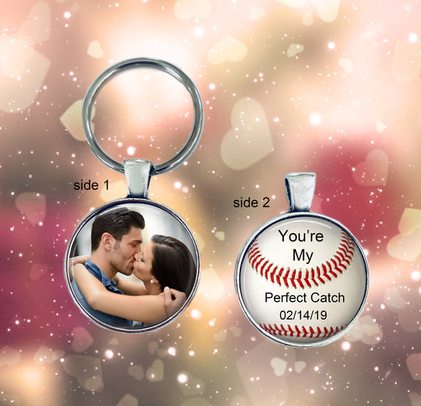 Personalized Double Sided Baseball Photo Keychain - anniversary, wedding