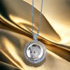 Round Silver Photo Necklace with Rhinestones - Double Sided