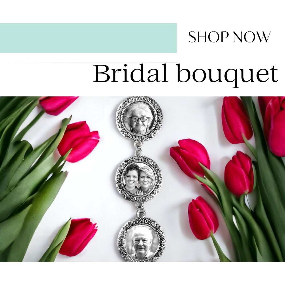 bridal bouquet charms with 3 photos in black and white