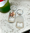 Personalized Photo Bottle Opener Keychain with optional engraving on back