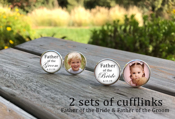 Father of the Bride Cufflinks - Father of the Groom Cufflinks - 2 sets