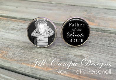 Father of the Bride Cufflinks - Custom Photo Cuff Links - Wedding Cufflinks - Picture Cuff Links - Father of the bride cuff links, black - Jill Campa Designs - Now That's Personal! 