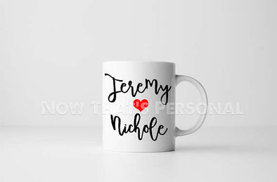 Personalized coffee mug - Any two names and a heart