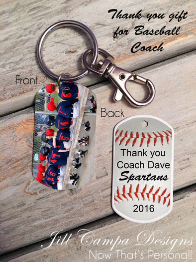 Gift for Baseball Coach - Custom photo key chain - photo dog tag - baseball key chain - Baseball Team gift - to baseball coach from team - Jill Campa Designs - Now That's Personal! 
