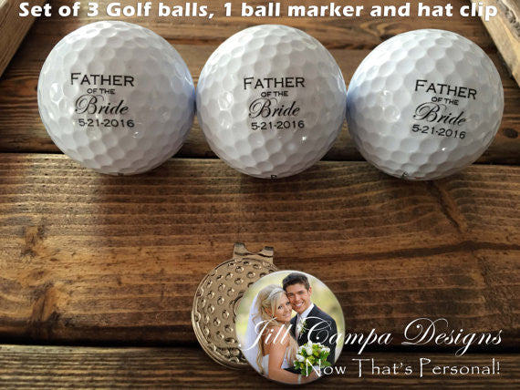 Personalized FATHER of the BRIDE Golf Balls & Ball Marker and Hat Clip Gift Set