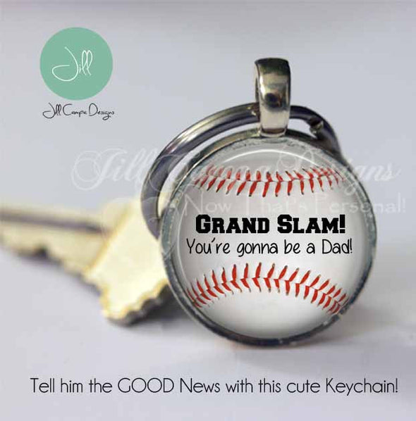 Pregnancy announcement - "Grand Slam you're gonna be a Dad" - Daddy to be keychain - baseball - pregnancy reveal gift - new dad gift - Jill Campa Designs - Now That's Personal! 