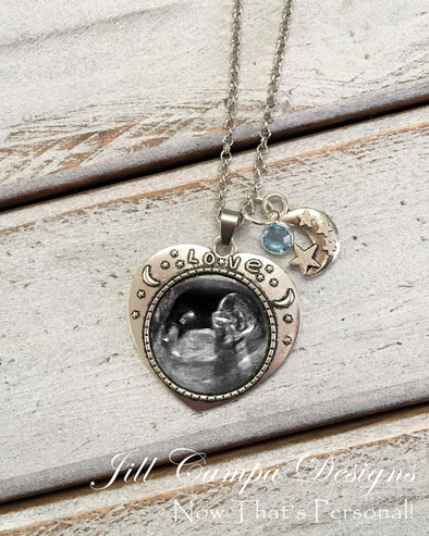 Moon and Stars Sonogram Necklace - Jill Campa Designs - Now That's Personal! 