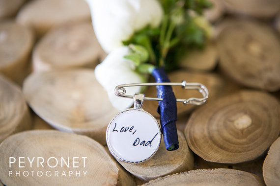 Boutonniere Charm - Memorial charm - Two sided Photo and Handwriting Boutonniere Charm - Photo boutonniere charm - handwriting charm - Jill Campa Designs - Now That's Personal! 