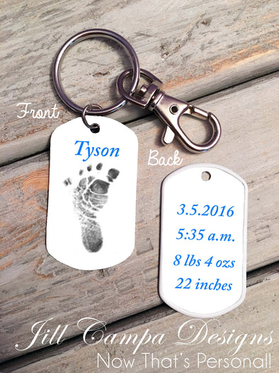 Baby Footprint key chain - Baby Boy - Custom Dog Tag necklace - Jill Campa Designs - Now That's Personal!  - 1