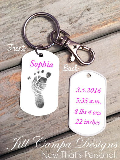 Baby Footprint key chain - Baby Girl - Custom Dog Tag necklace - Jill Campa Designs - Now That's Personal!  - 1