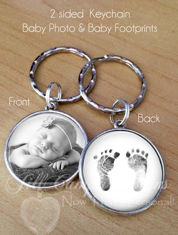 Double sided keychain - Your baby's footprint, your baby's photo or sonogram - Jill Campa Designs - Now That's Personal! 