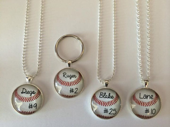 CUSTOM BASEBALL PENDANT - custom baseball necklace - Your child's name and number on a  baseball - baseball mom - baseball necklace - 25 mm - Jill Campa Designs - Now That's Personal!  - 1