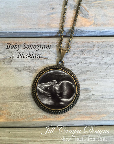 Baby Sonogram Necklace, Ultrasound Pendant - Pregnancy Gift - Baby Shower - BRONZE - Jill Campa Designs - Now That's Personal! 