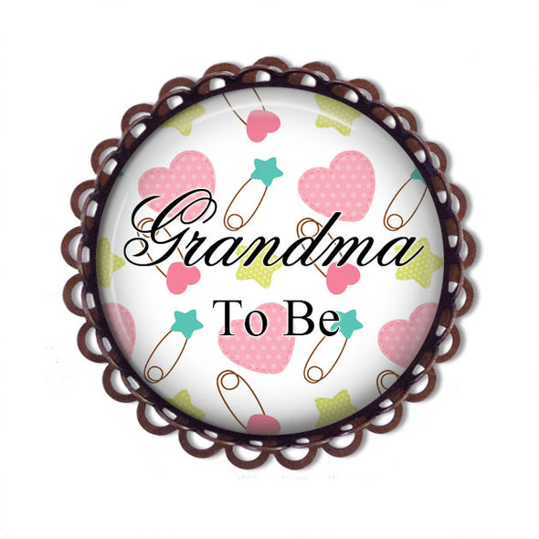 GRANDMA to be Brooch - diaper pins and heart background