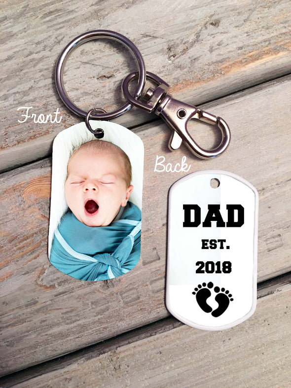 NEW DAD keychain - Dad EST - custom photo dog tag