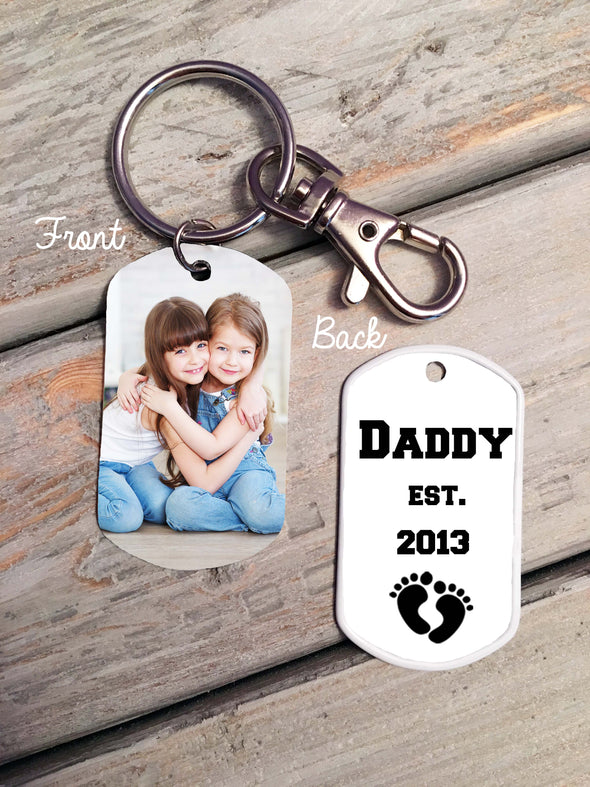 NEW DAD keychain - Dad EST - custom photo dog tag