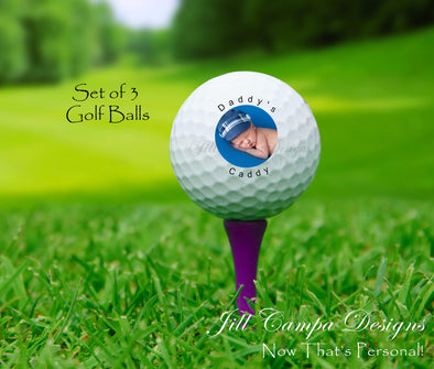 Custom Golf balls - set of 3 with YOUR photo - Father's Day Gift - Daddy's Caddy - Jill Campa Designs - Now That's Personal! 
