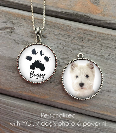 Custom paw print necklace, memorial pet necklace