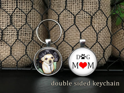 Custom Dog Mom keychain - YOUR DOG'S PHOTO on one side - Dog Mom on one side -  Double sided Keychain  - custom photo keychain - Dog Lover