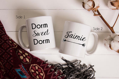 Dorm Sweet Dorm coffee mug personalized with ANY name