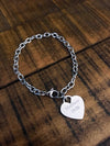 Engraved heart charm bracelet, stainless steel