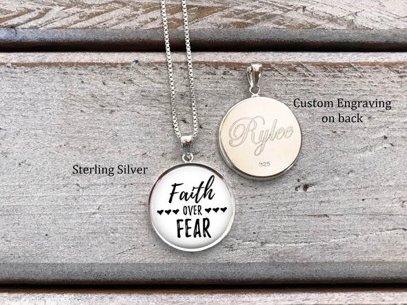 Sterling Silver Faith over Fear necklace - with optional engraving on back