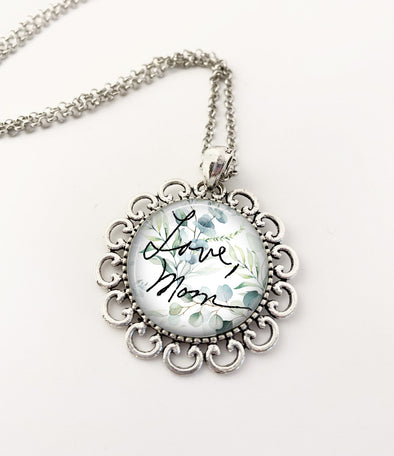 Custom Handwriting necklace - succulent background - floral setting