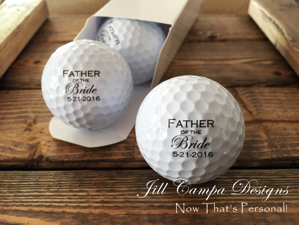 Father of the Bride Golf balls - set of 3 customized with Wedding date - Jill Campa Designs - Now That's Personal! 