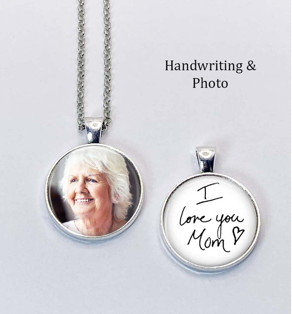 Photo and handwriting necklace, photo and handwriting - double sided