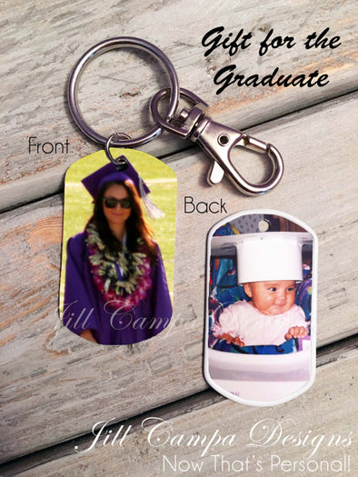 Graduation gift  custom photo dog tag key chain