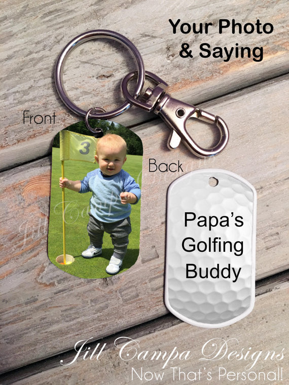 Gift for Golfer-Custom Photo Dog Tag Key Chain
