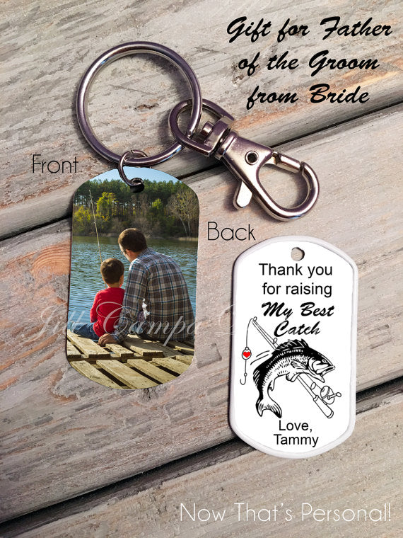 Bride's Gift to Parents of the Groom-Fishing Theme, Custom Photo, Dog Tag, Key Chain