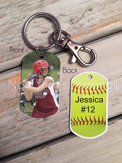 Softball Theme-Custom Photo Dog Tag-Key Chain