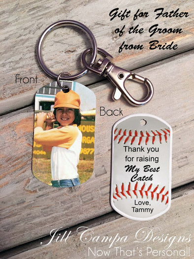 Father of the Groom Gift from Bride-Baseball Theme Photo Dog Tag Key Chain