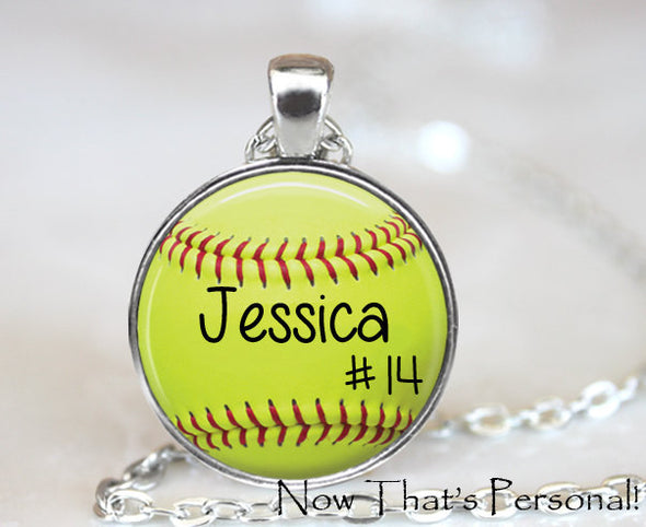 LARGE CUSTOM SOFTBALL PENDANT - softball pendant - Your child's name and number - softball - softball mom - softball necklace - 30 mm - Jill Campa Designs - Now That's Personal!  - 1