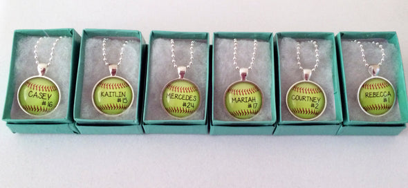 LARGE CUSTOM SOFTBALL PENDANT - softball pendant - Your child's name and number - softball - softball mom - softball necklace - 30 mm - Jill Campa Designs - Now That's Personal!  - 3