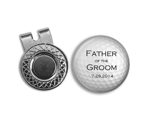 Magnetic Golf Ball Marker and hat clip set - FATHER of the GROOM with Wedding date - golf ball marker - gift for Dad - Wedding - Groom - Jill Campa Designs - Now That's Personal! 