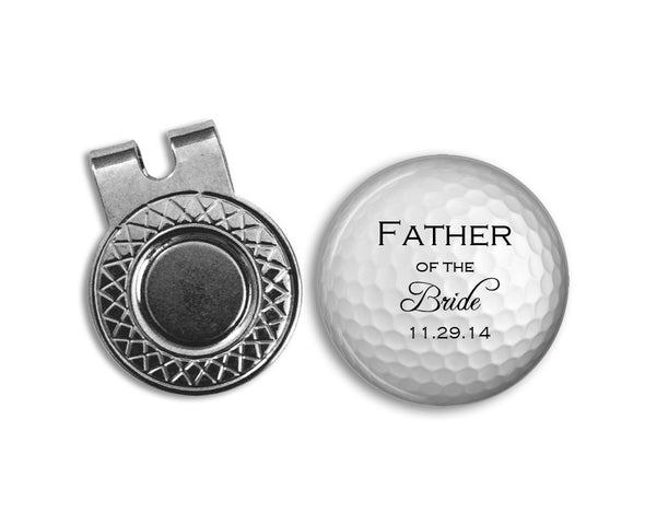 Magnetic Golf Ball Marker and hat clip set - FATHER of the BRIDE with Wedding date - golf ball marker - gift for Dad - Wedding - Bride - Jill Campa Designs - Now That's Personal! 