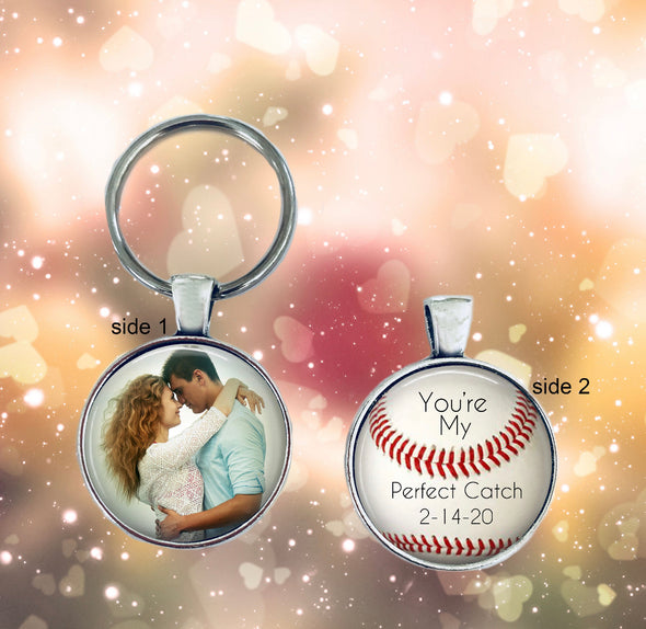 Personalized Double Sided Baseball Photo Keychain - anniversary, wedding