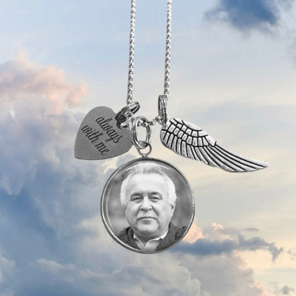 Custom Photo Memorial Necklace with angel wing and heart charm