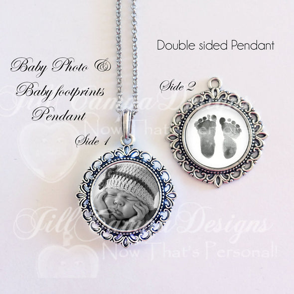 BABY FOOTPRINT NECKLACE - your Baby's actual footprints and photo - Jill Campa Designs - Now That's Personal!  - 1