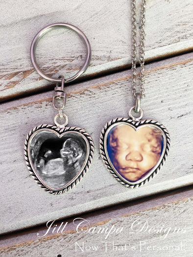 SONOGRAM necklace and key chain SET, rope heart design - Jill Campa Designs - Now That's Personal! 