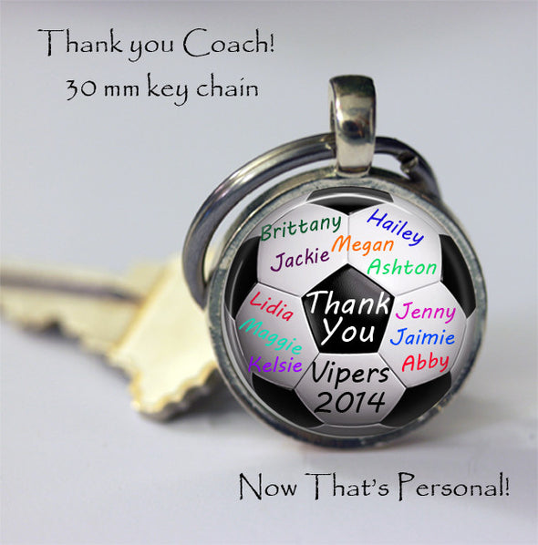 PERSONALIZED SOCCER BALL key chain - gift for soccer coach from team "signed" by team players - team name and year - Gift for Soccer Coach - Jill Campa Designs - Now That's Personal! 