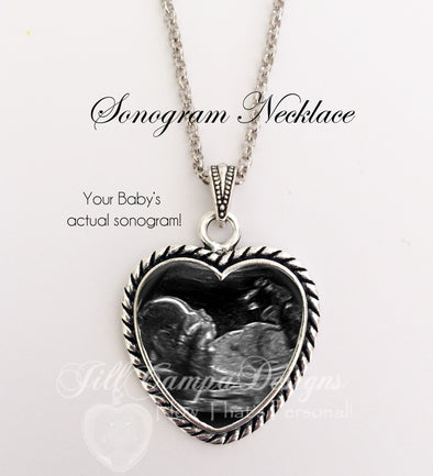 Sonogram Necklace, rope heart shape, Your baby's sonogram on a necklace - Jill Campa Designs - Now That's Personal! 