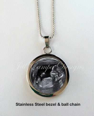 SONOGRAM Necklace, Stainless Steel ball chain necklace, Your baby's sonogram on a necklace - Ultrasound Pendant - Jill Campa Designs - Now That's Personal! 