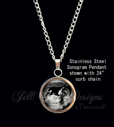 SONOGRAM Necklace, Stainless Steel curb chain necklace, Your baby's sonogram on a necklace - Ultrasound Pendant - Jill Campa Designs - Now That's Personal! 