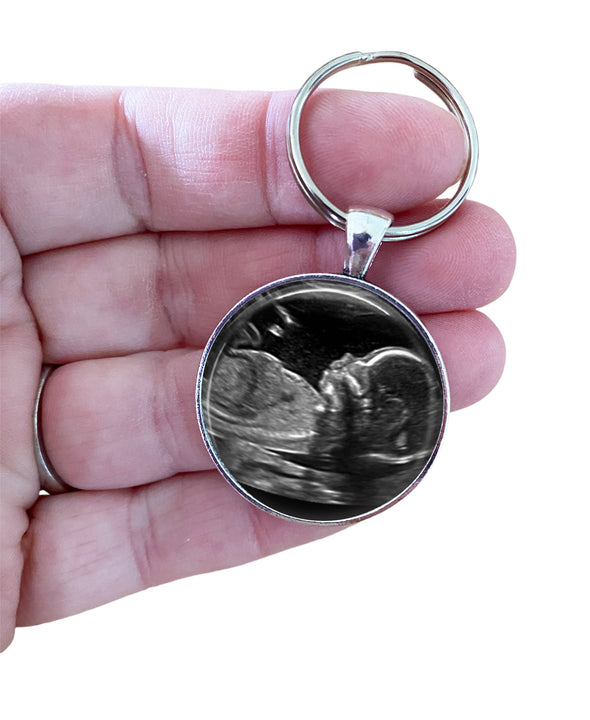 Sonogram keychain - double sided - I can't wait to meet you
